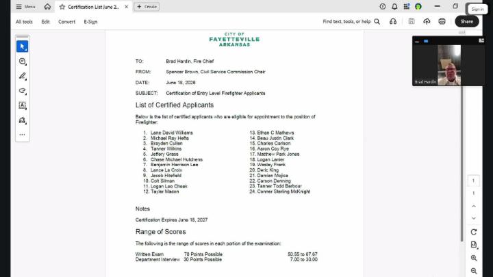 Civil Service Commission - Firefighter Certification List 6.18.2026