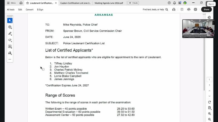 Civil Service Commission - Police Lieutenant and Police Captain Promotional Lists Certification 6.24.2026